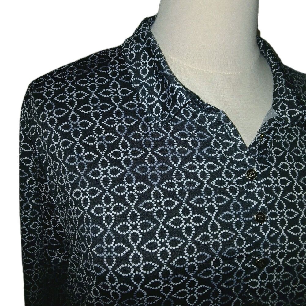CROFT BARROW Womens 3X Career Casual Geo Print Stretch 3/4 Sleeve Top Black - Picture 3 of 10